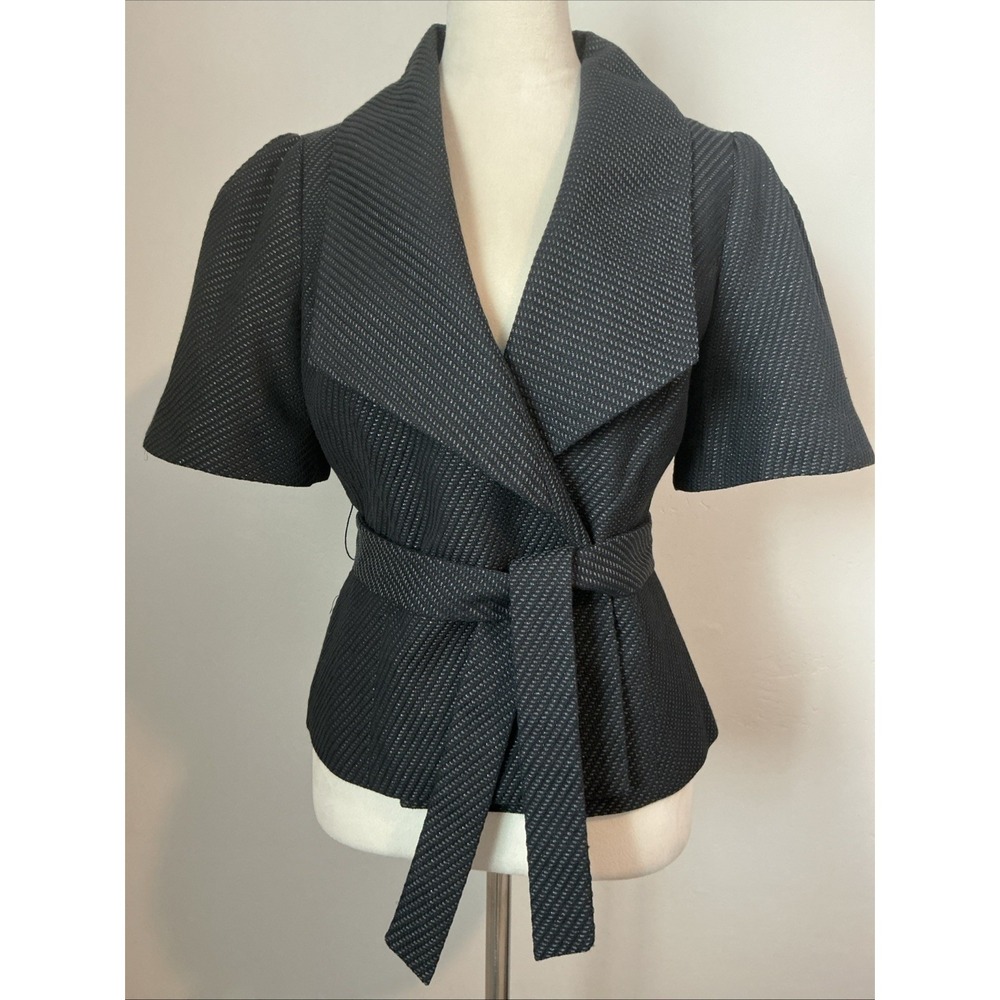 THE LIMITED Belted Short Sleeve Blazer Metallic Black True Wrap Size M